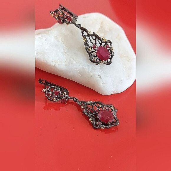 Heated Natural Red Ruby 8x6mm 925 Sterling Silver Earrings - Picture 8 of 8